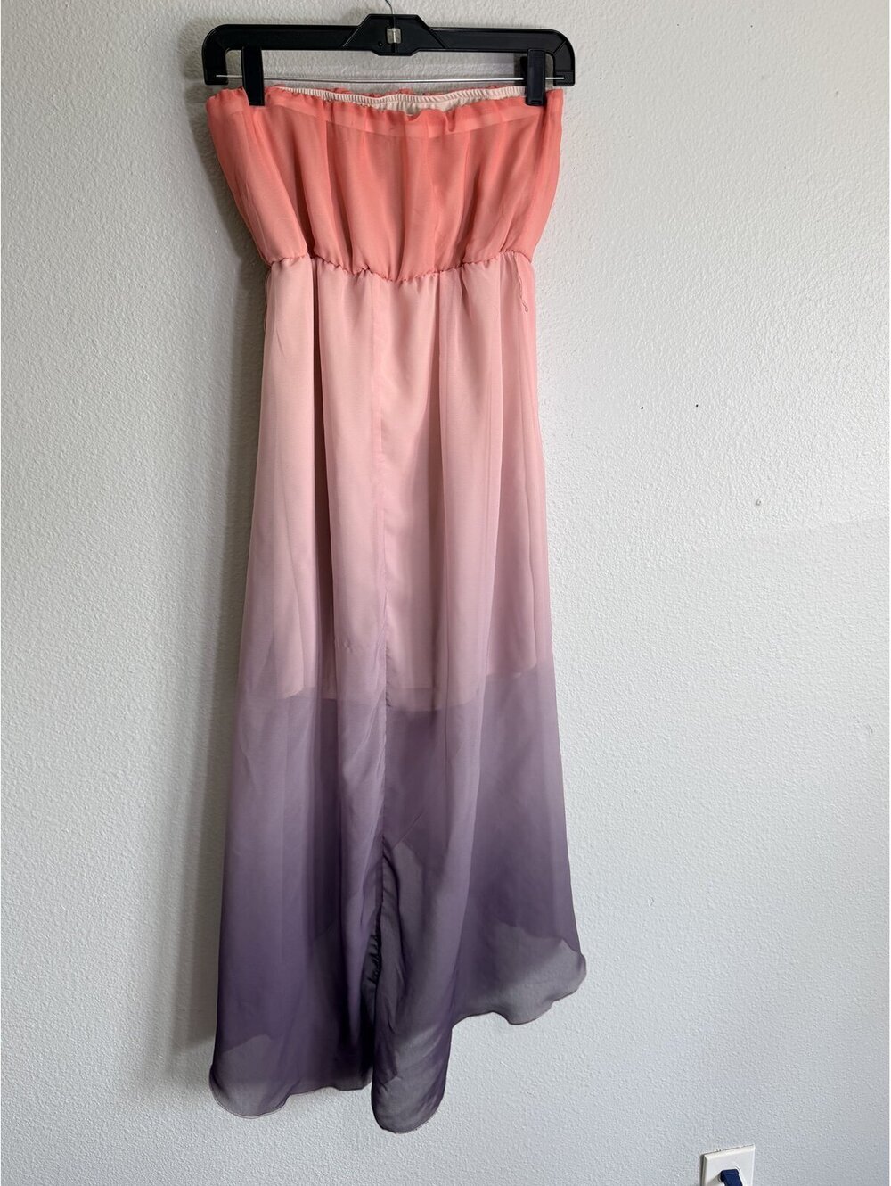 Miss Chievous Strapless Ombre Maxi Dress Chiffon High Low Coral Purple Size S